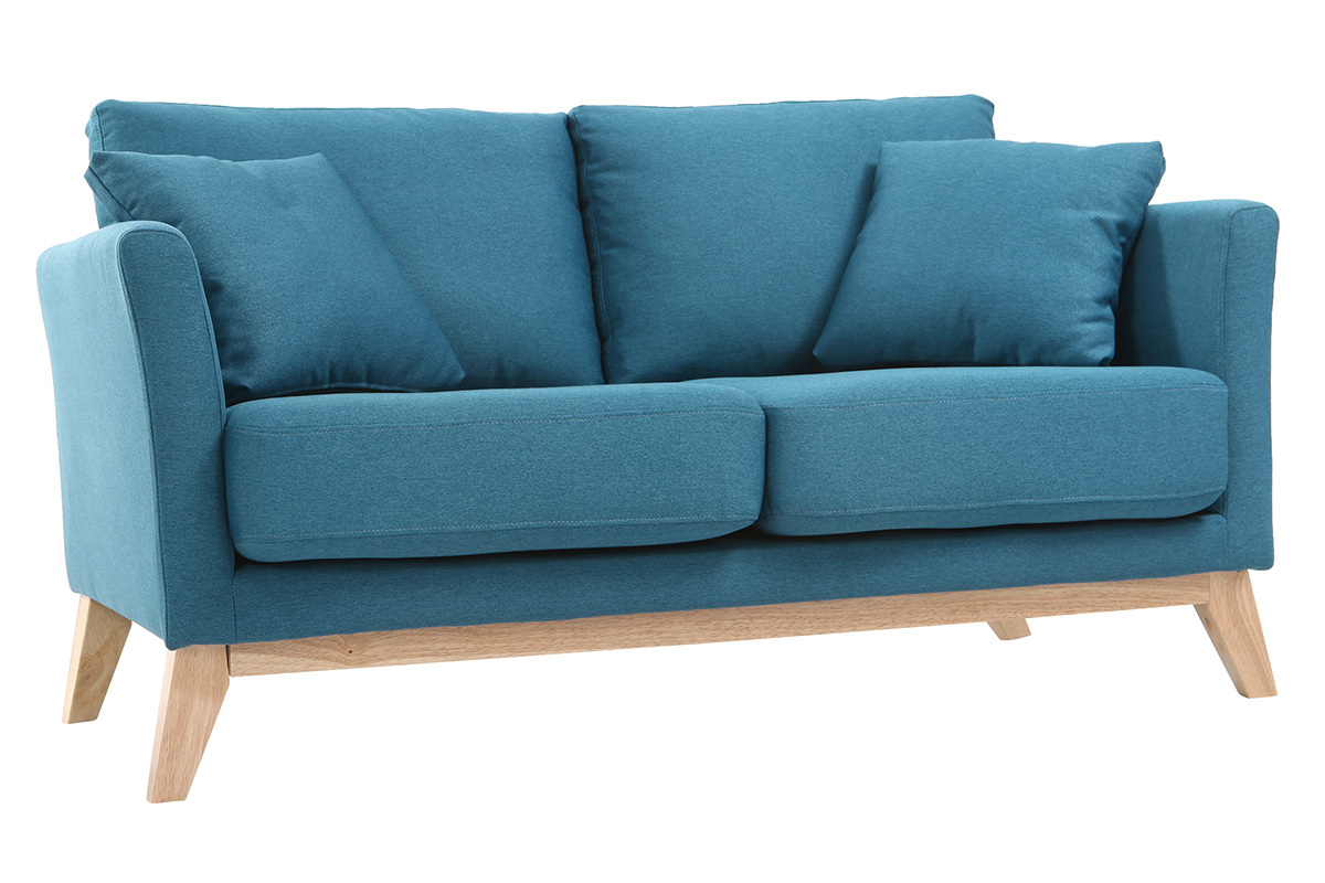 Canap scandinave dhoussable 2 places en tissu bleu canard et bois clair OSLO