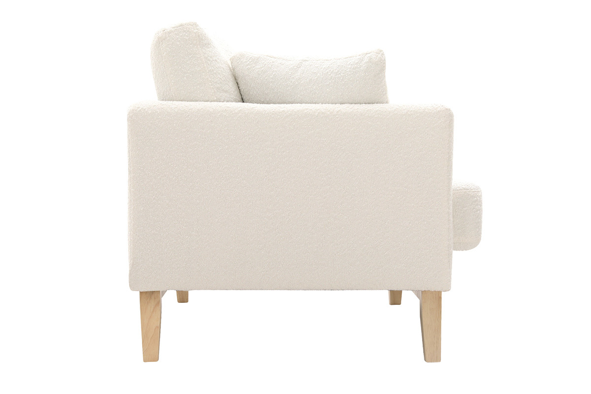 Canap scandinave dhoussable 2 places en tissu effet laine boucle blanc cass et bois clair OSLO