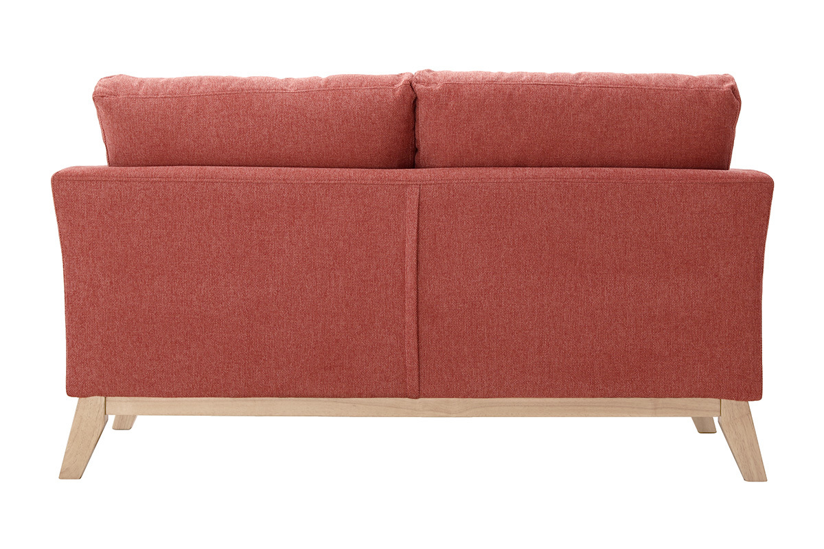 Canap scandinave dhoussable 2 places en tissu effet velours textur terracotta et bois clair OSLO