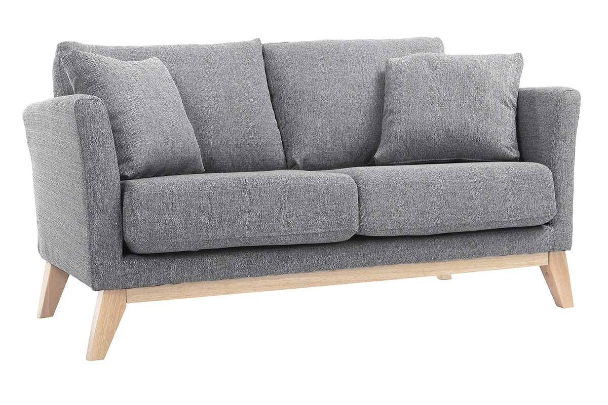 Canap scandinave dhoussable 2 places en tissu gris clair et bois clair OSLO