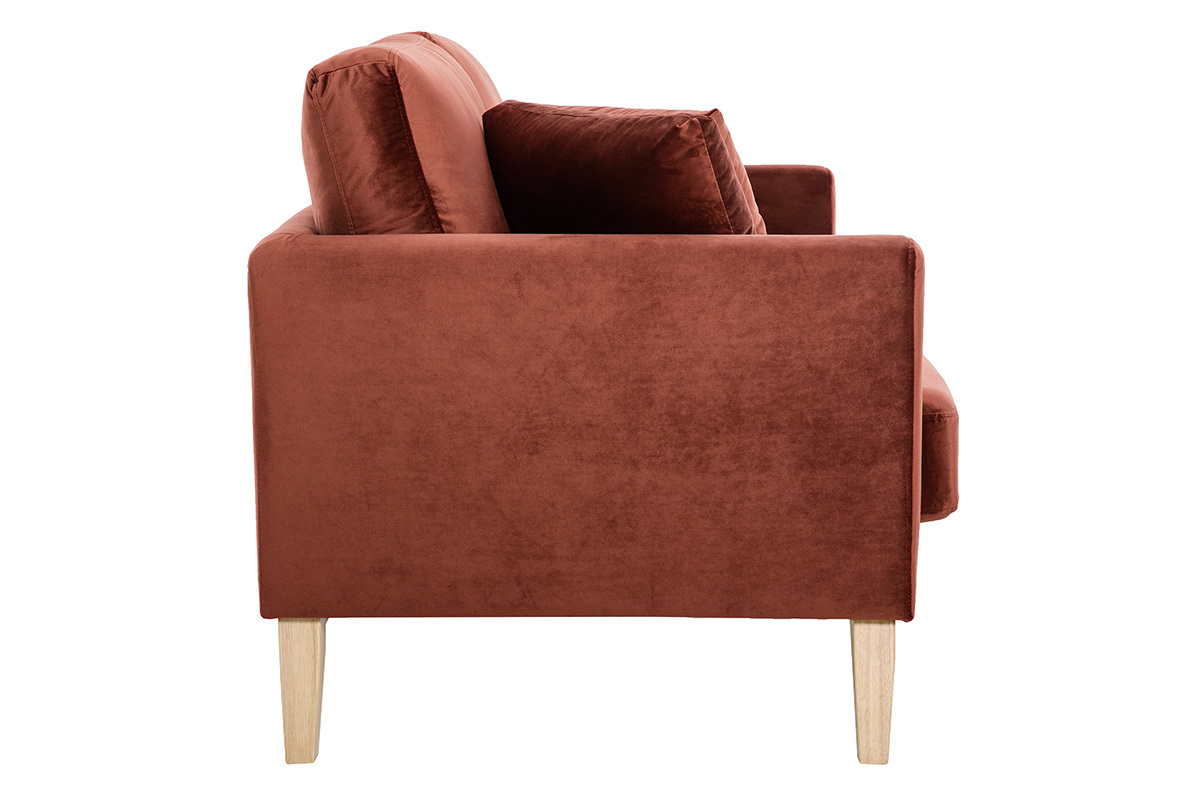 Canap scandinave dhoussable 2 places en tissu velours rouge tomette et bois clair OSLO