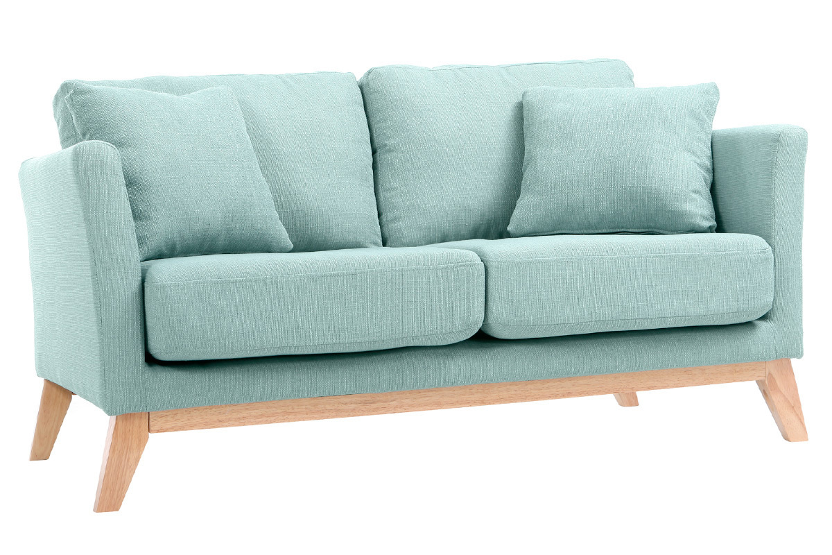 Canap scandinave dhoussable 2 places en tissu vert lagon et bois clair OSLO