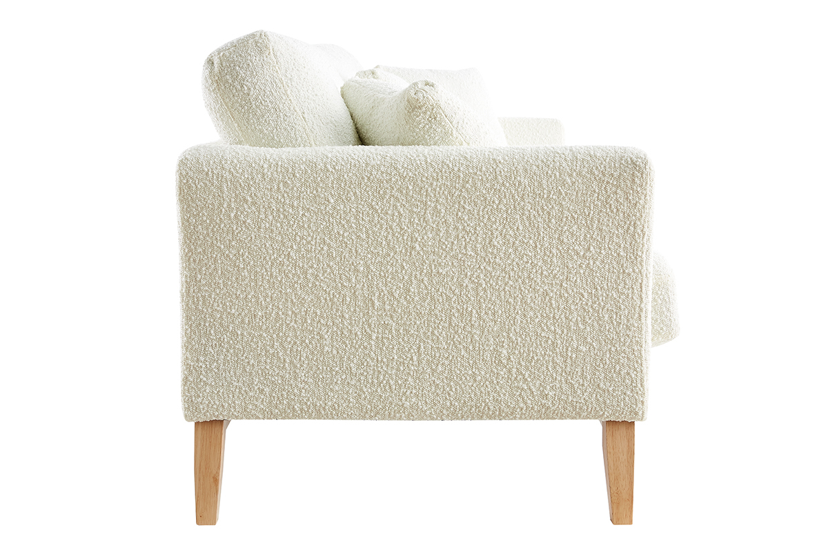 Canap scandinave dhoussable 3 places en tissu effet laine boucle blanc cass et bois clair OSLO