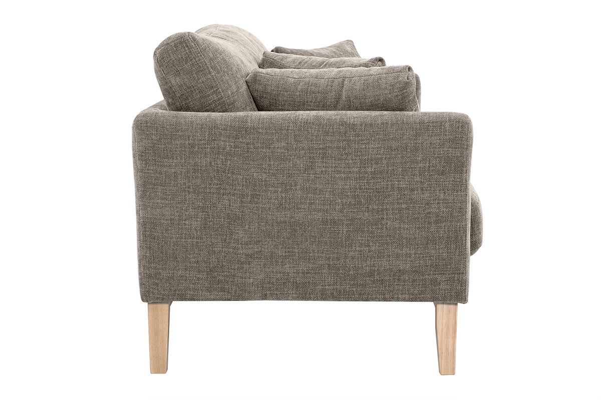 Canap scandinave dhoussable 3 places en tissu effet velours textur taupe et bois clair OSLO