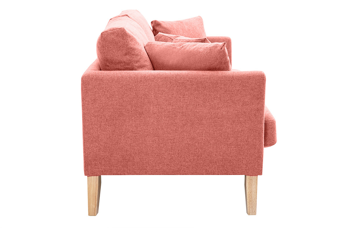 Canap scandinave dhoussable 3 places en tissu effet velours textur terracotta et bois clair OSLO