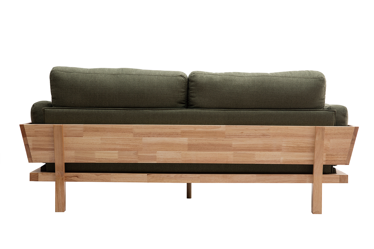 Canap scandinave dhoussable 3 places en tissu kaki et bois clair KYO