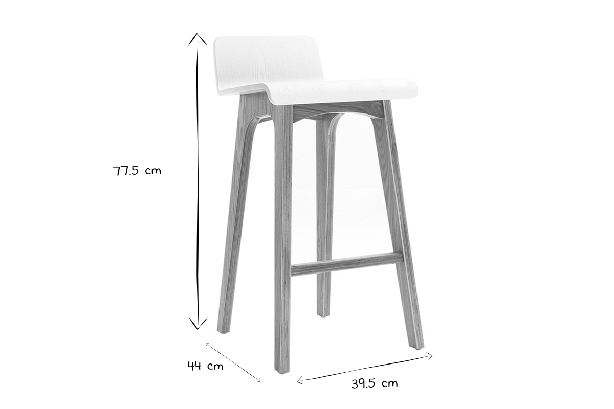 Chaise de bar scandinave bois et blanc H65 cm BALTIK