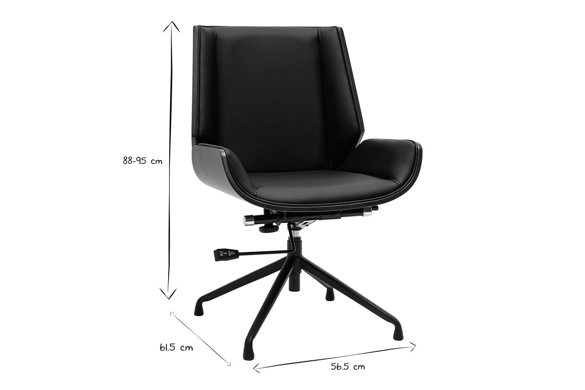 Chaise de bureau design pivotante 360 noir, bois fonc noyer et mtal noir CURVED