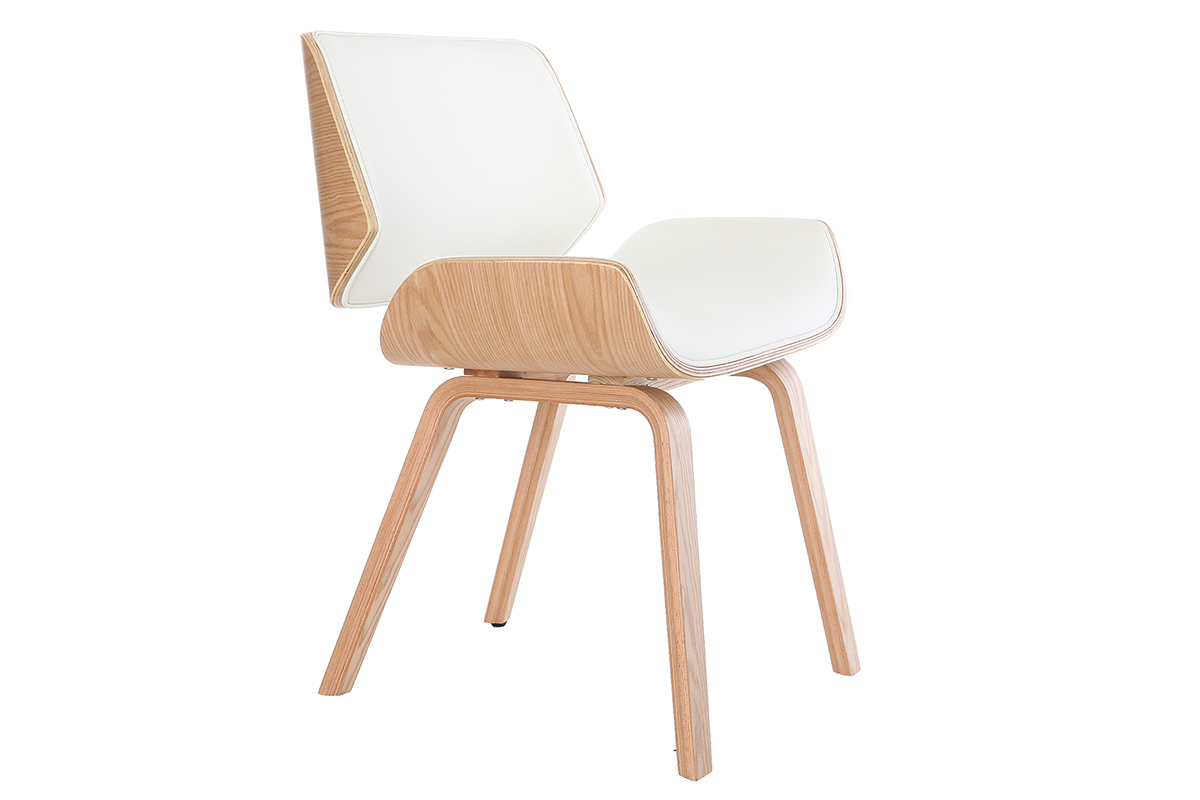 Chaise design blanc et bois clair RUBBENS