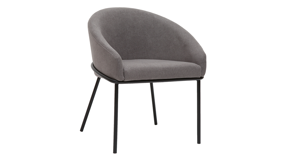 Chaise design en tissu effet velours gris et mtal noir JENNA