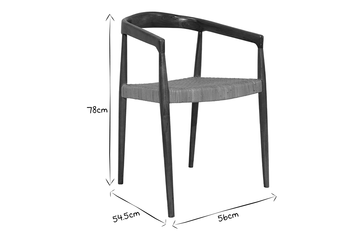 Chaise ethnique en bois teck massif et cannage rotin NEGARA