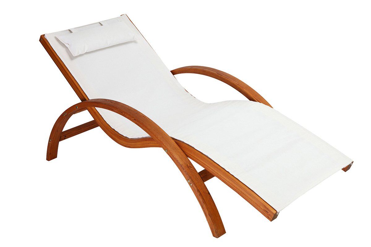 Chaise longue bain de soleil blanc cass et bois massif BIARRITZ