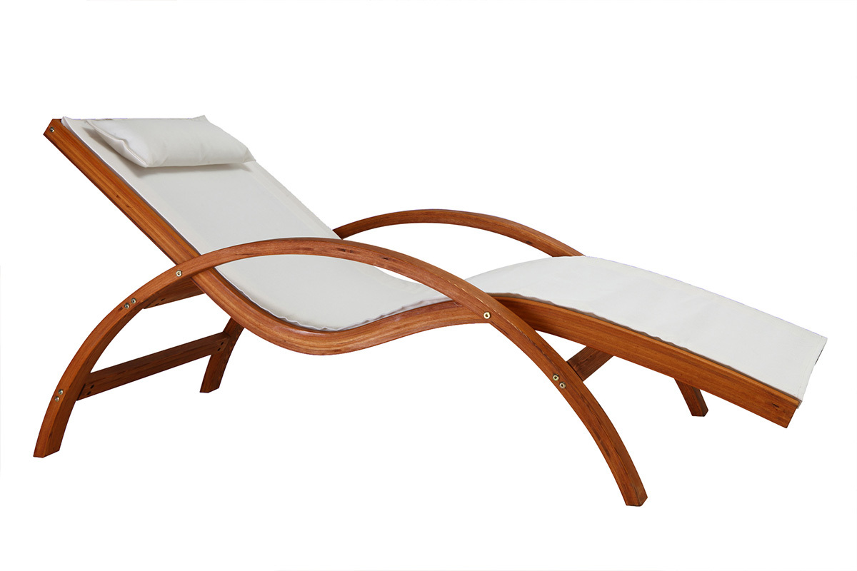 Chaise longue bain de soleil blanc cass et bois massif BIARRITZ