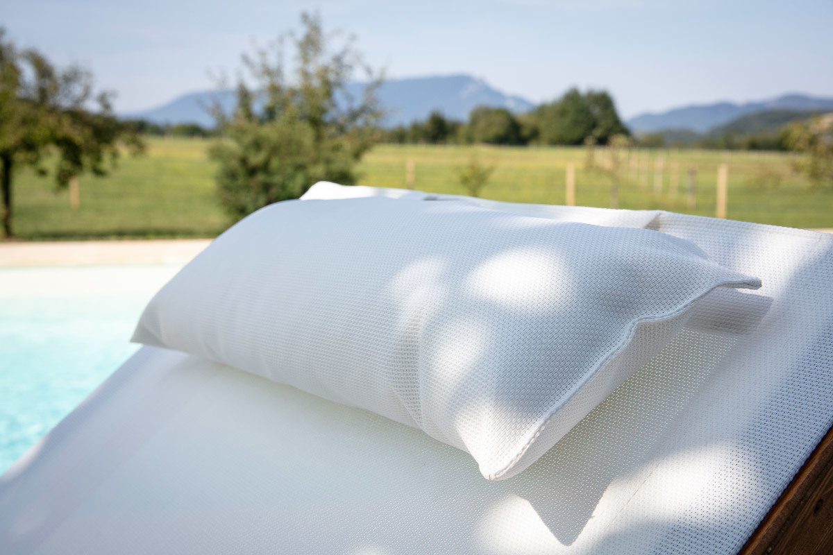 Chaise longue bain de soleil blanc cass et bois massif BIARRITZ