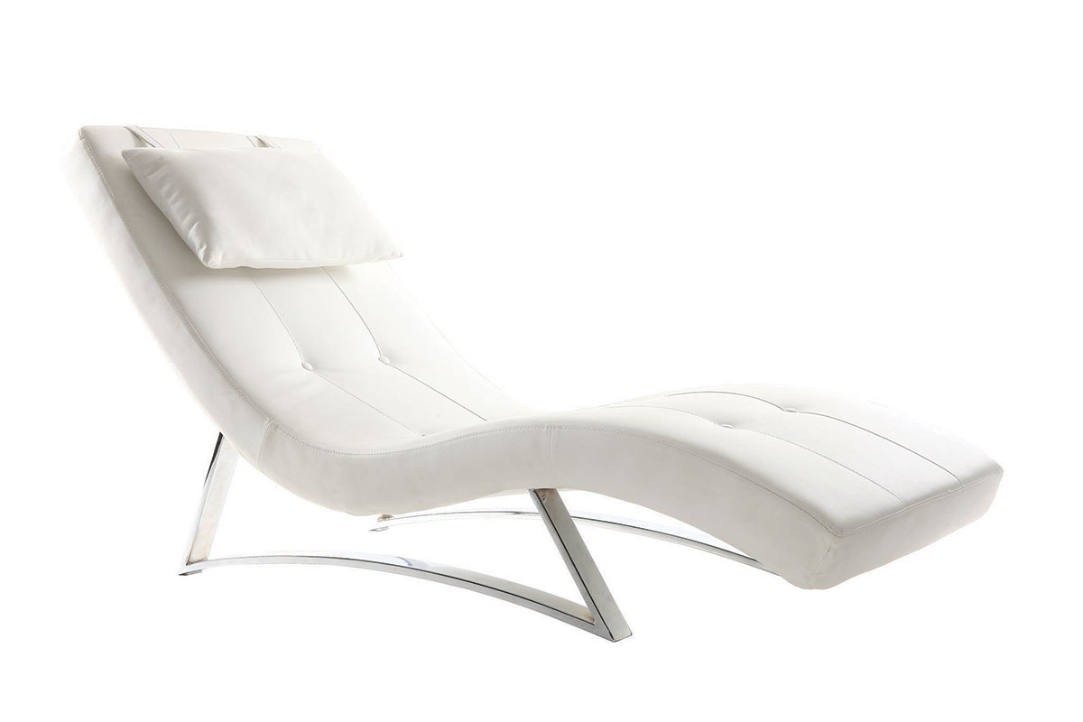 Chaise longue design blanc et acier chrom BARTY