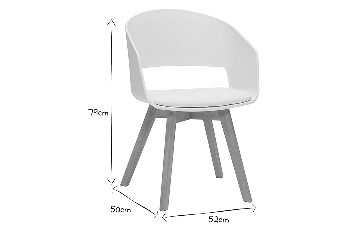 Chaise scandinave blanche et bois clair massif PRISMA