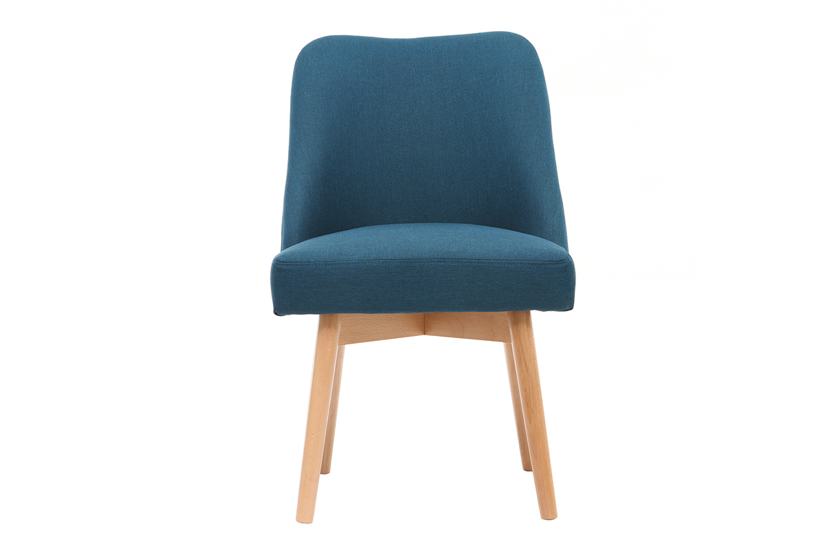 Chaise scandinave en tissu bleu canard et bois clair massif LIV