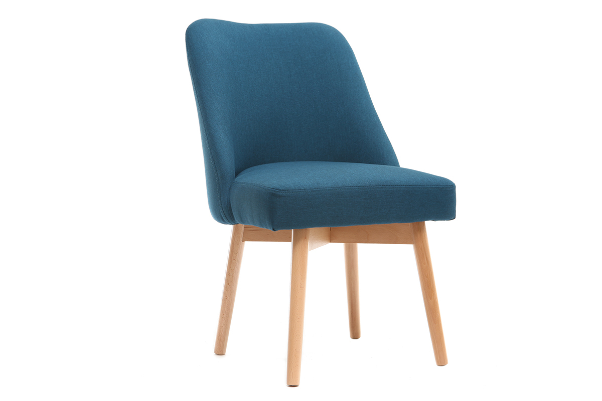 Chaise scandinave en tissu bleu canard et bois clair massif LIV