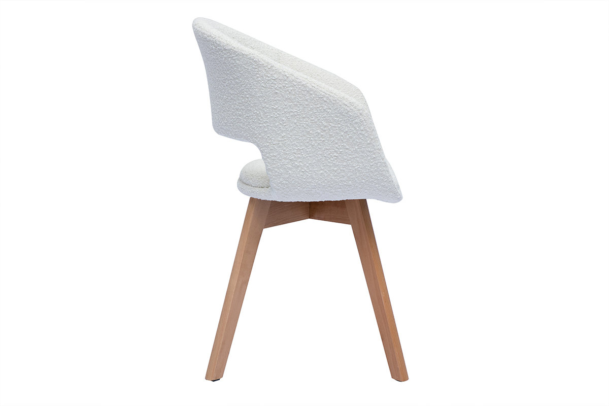 Chaise scandinave en tissu effet laine boucle blanc et bois clair massif PRISMA