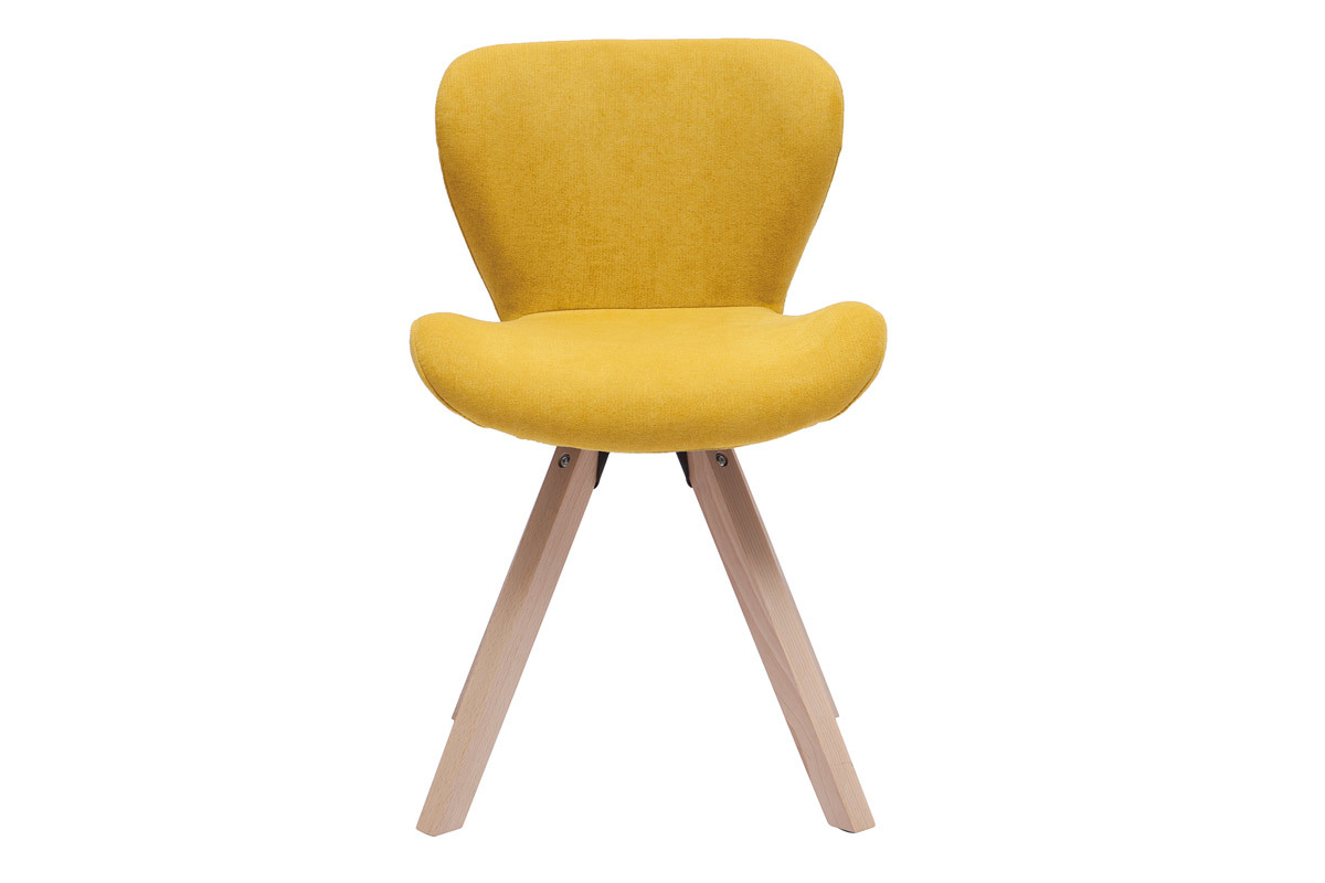 Chaise scandinave en tissu effet velours jaune moutarde et bois clair ANYA