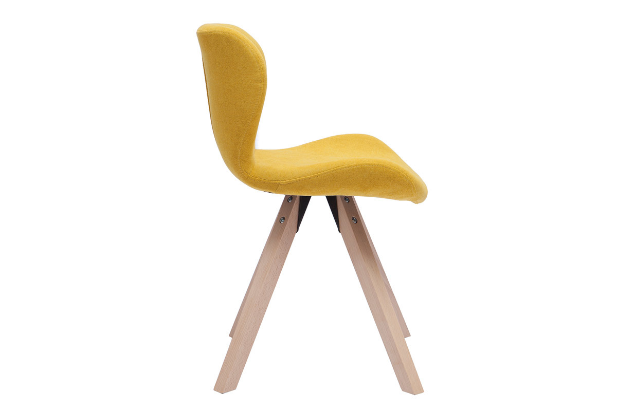 Chaise scandinave en tissu effet velours jaune moutarde et bois clair ANYA