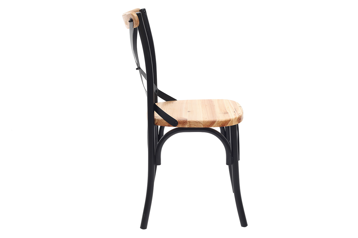 Chaises bistrot bois clair massif et mtal noir (lot de 2) JAKE