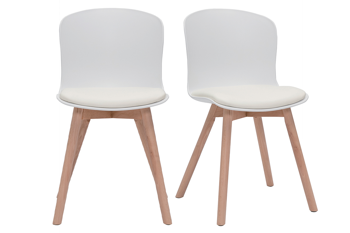 Chaises blanches et bois clair massif (lot de 2) ARISTA