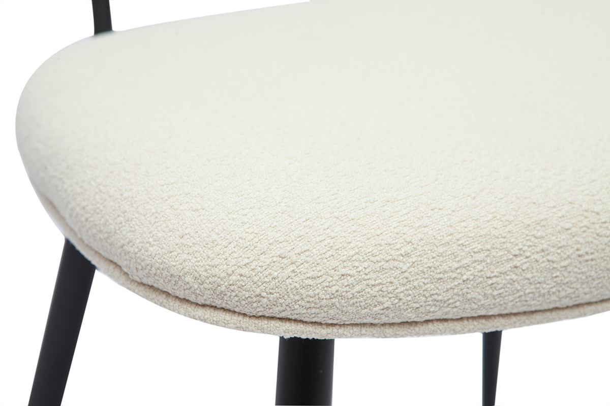 Chaises design en tissu effet laine boucle blanc cass, mtal noir et cannage rotin naturel (lot de 2) TOLMA