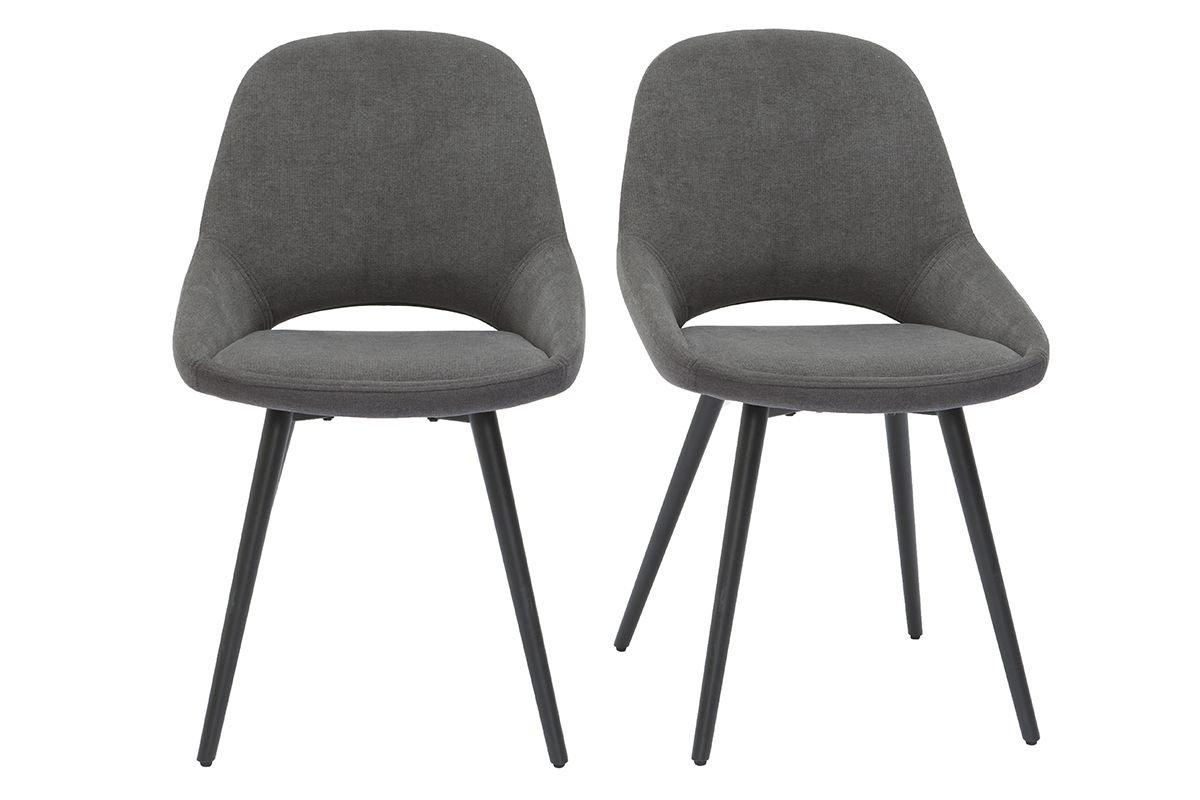 Chaises design en tissu effet velours gris et mtal noir (lot de 2) BODEGA