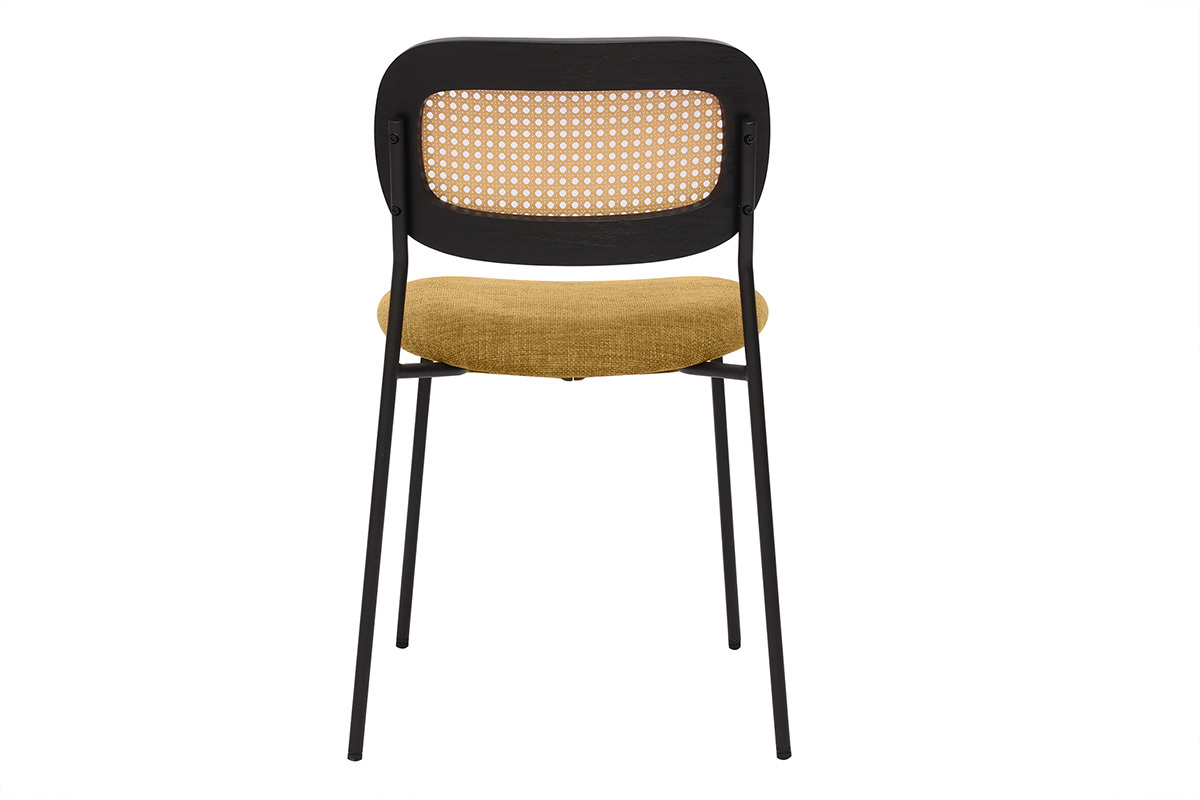 Chaises design en tissu effet velours textur bronze, mtal noir et cannage rotin (lot de 2) MIRANDA