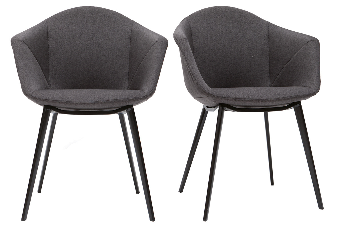 Chaises design en tissu gris fonc et mtal noir (lot de 2) TAYA