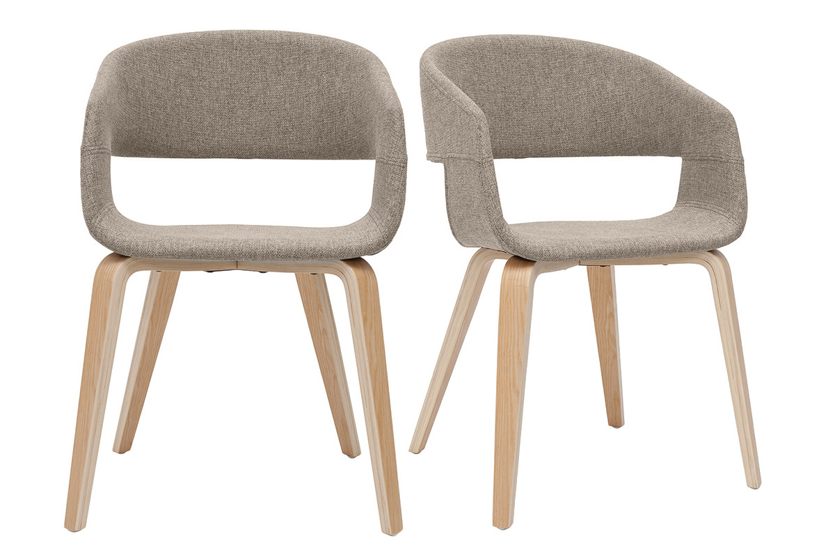 Chaises design en tissu taupe et bois clair (lot de 2) SLAM