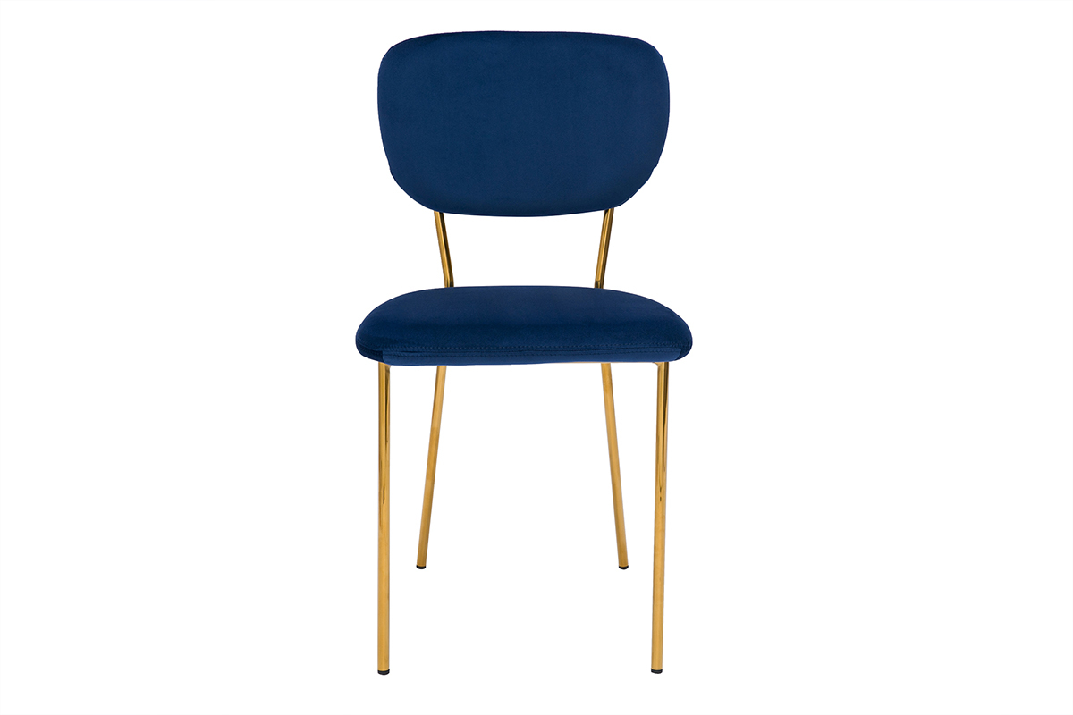 Chaises design en tissu velours bleu fonc et mtal dor (lot de 2) LEPIDUS