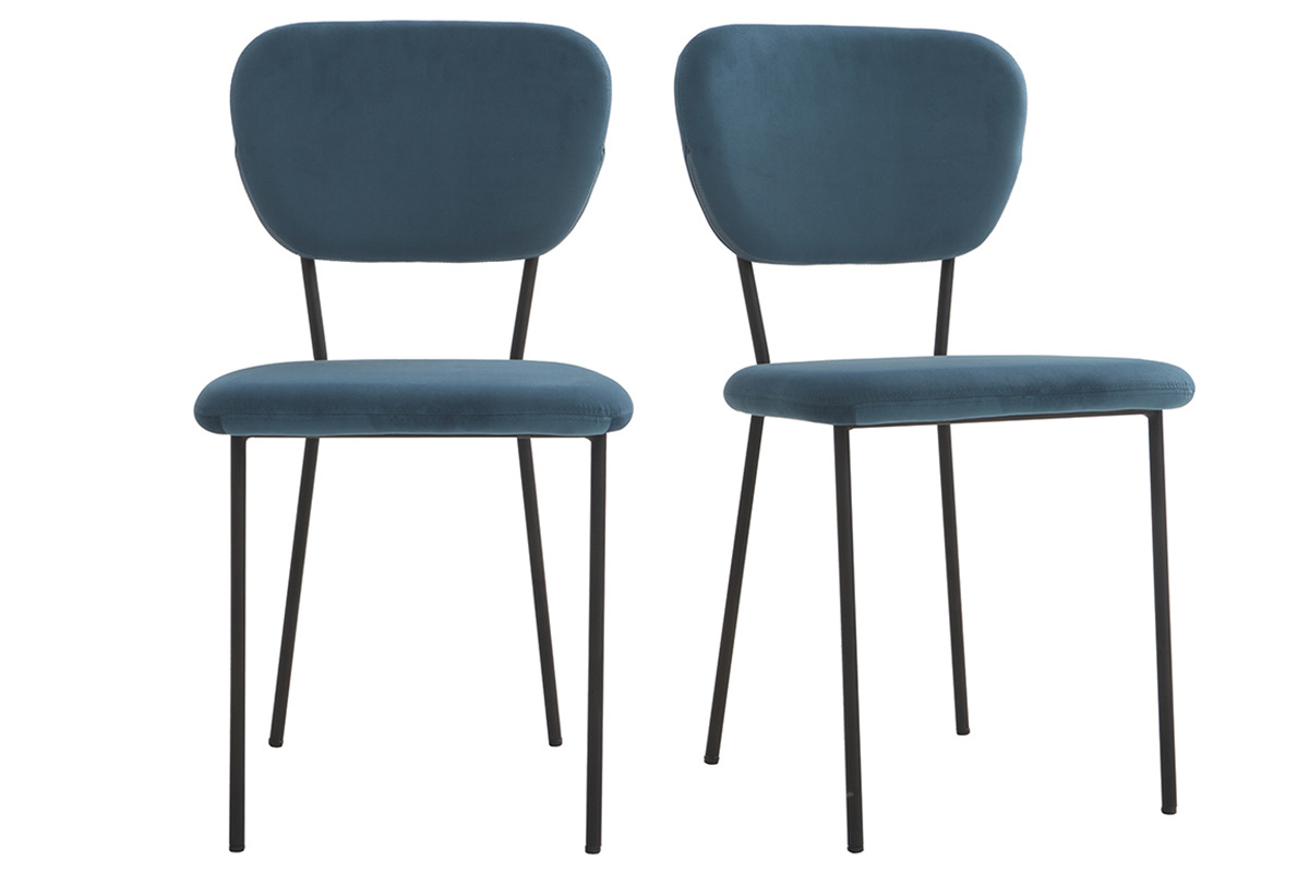 Chaises design en tissu velours bleu fonc et mtal noir (lot de 2) LEPIDUS