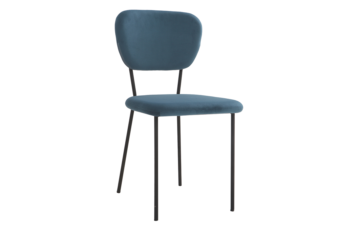 Chaises design en tissu velours bleu fonc et mtal noir (lot de 2) LEPIDUS