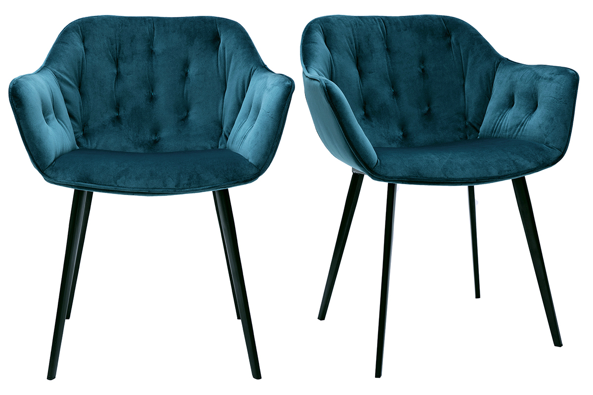 Chaises design en tissu velours bleu ptrole et mtal noir (lot de 2) BURTON