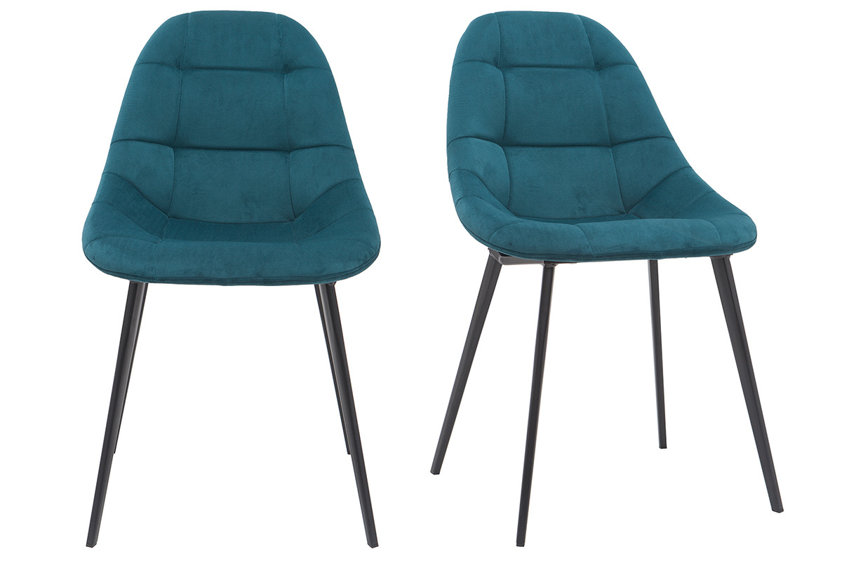 Chaises design en tissu velours bleu ptrole et mtal noir (lot de 2) COX