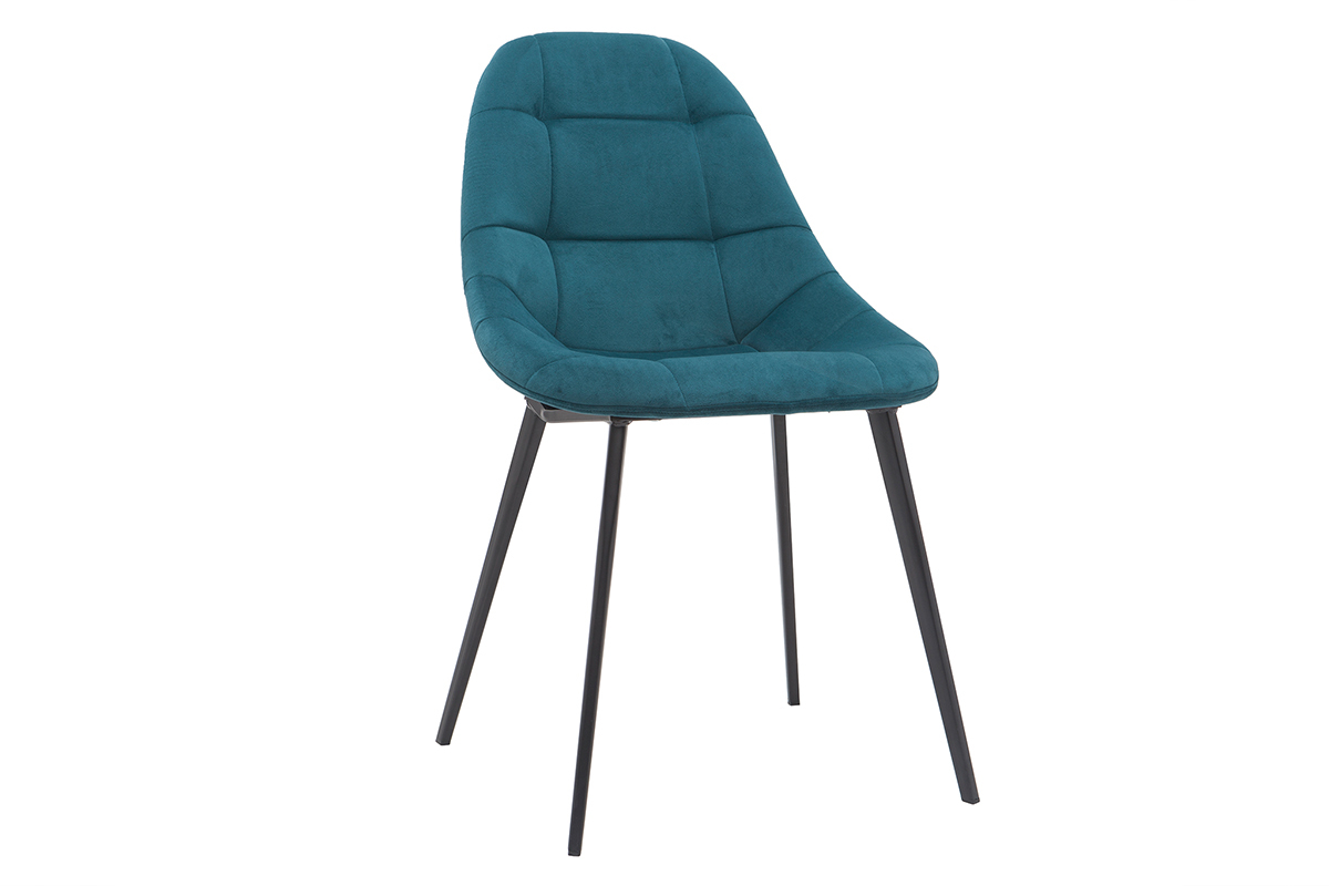 Chaises design en tissu velours bleu ptrole et mtal noir (lot de 2) COX