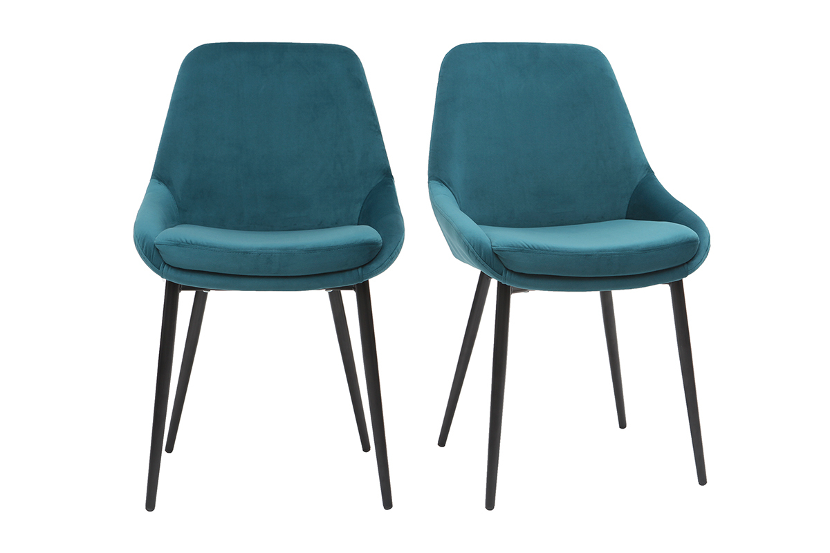 Chaises design en tissu velours bleu ptrole et mtal noir (lot de 2) HOLO