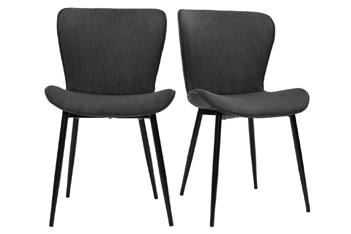 Chaises design en tissu velours ctel gris fonc et mtal noir (lot de 2) ADDICT