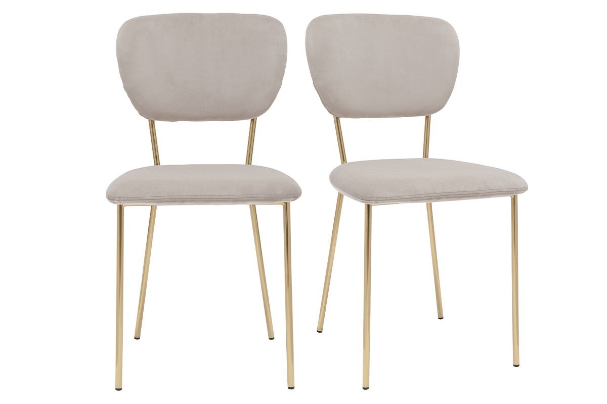 Chaises design en tissu velours gaufr taupe et mtal dor (lot de 2) LEPIDUS