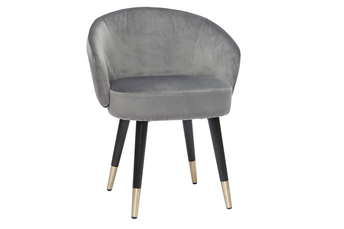 Chaises design en tissu velours gris, bois noir et mtal dor (lot de 2) BRIZO