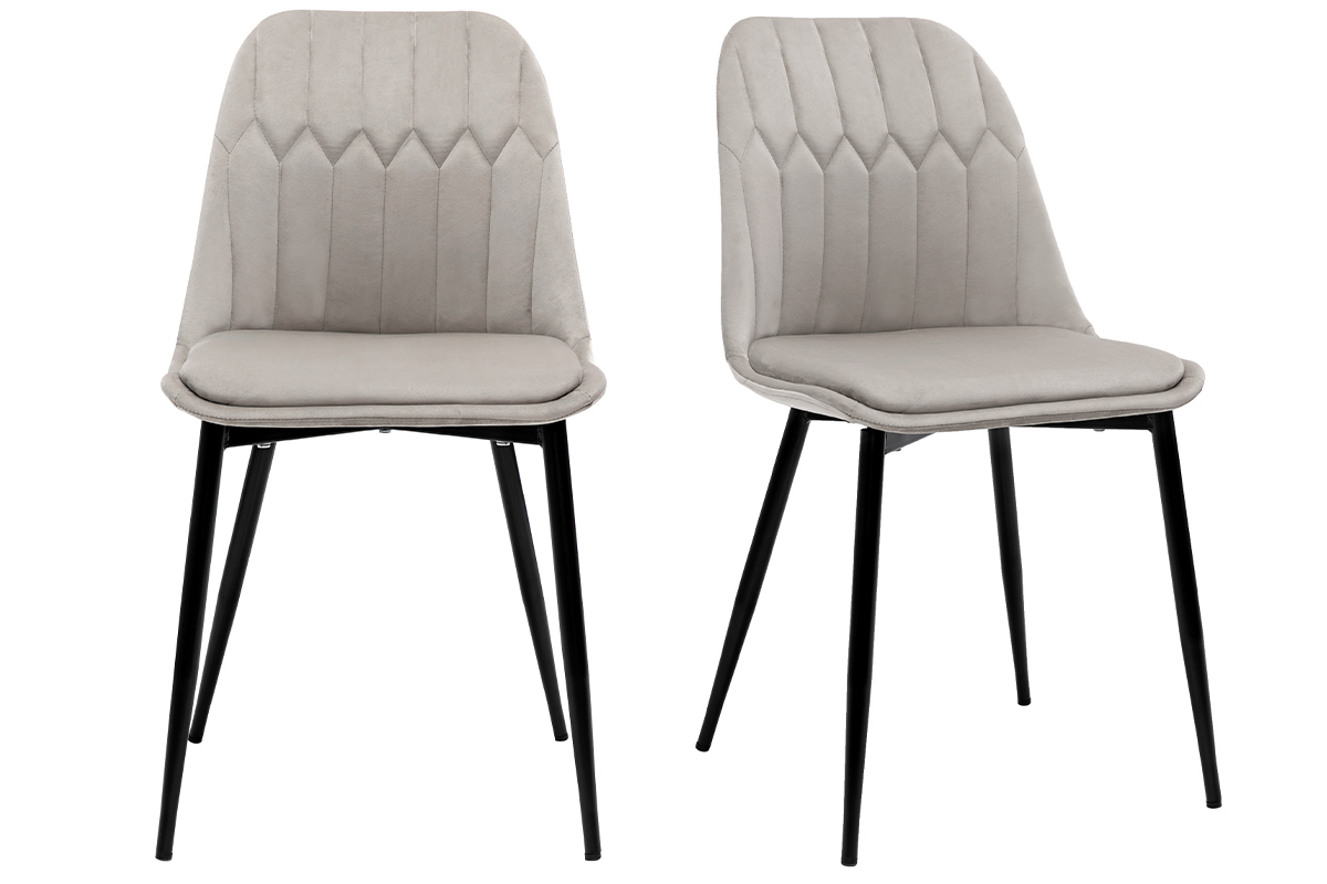 Chaises design en tissu velours taupe et mtal noir (lot de 2) FUSE