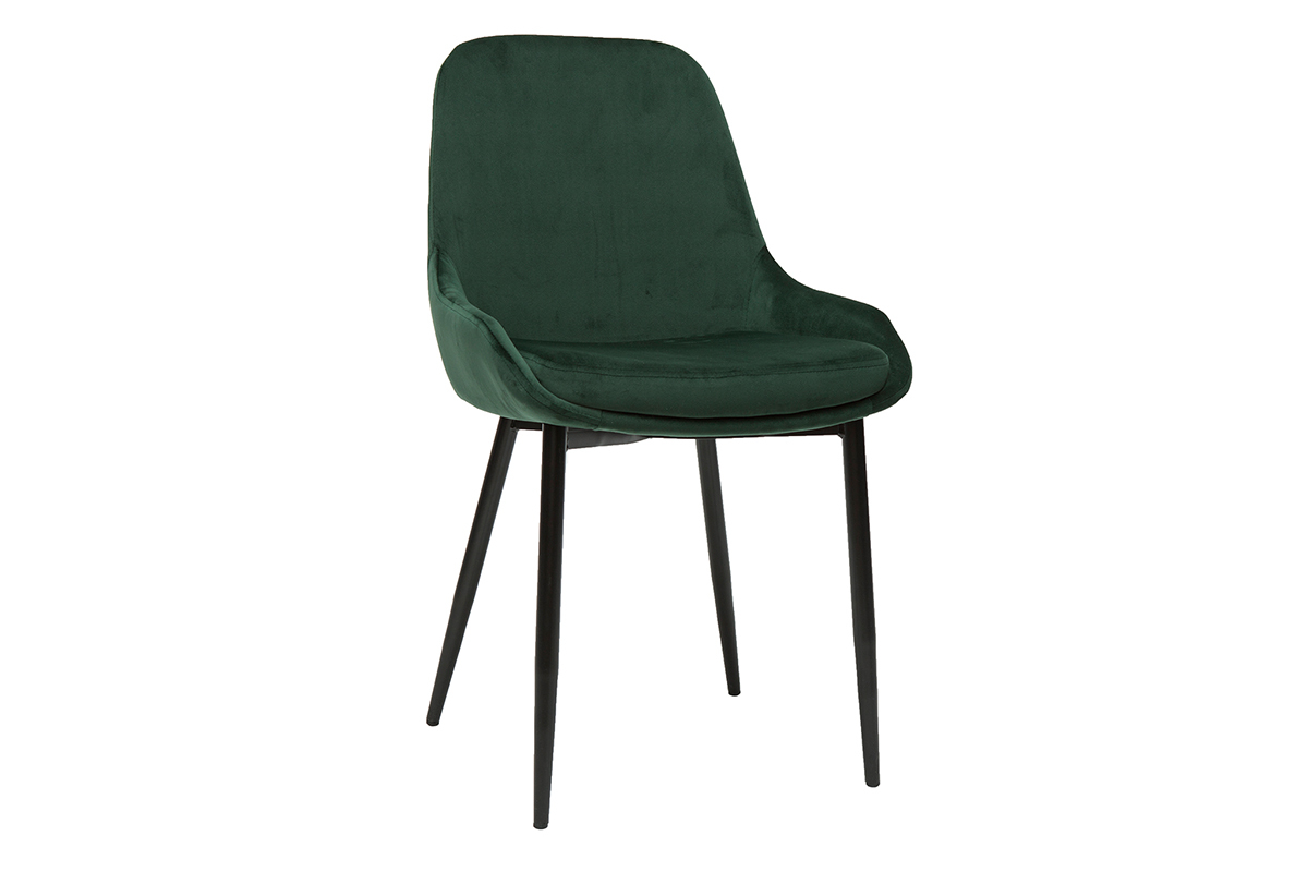 Chaises design en tissu velours vert fonc et mtal noir (lot de 2) HOLO