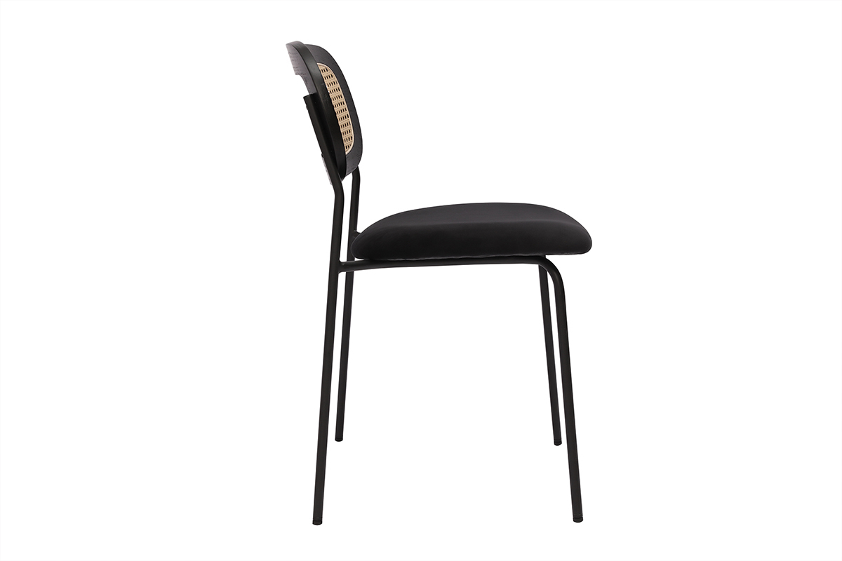 Chaises design en velours noir, mtal noir et cannage rotin (lot de 2) MIRANDA