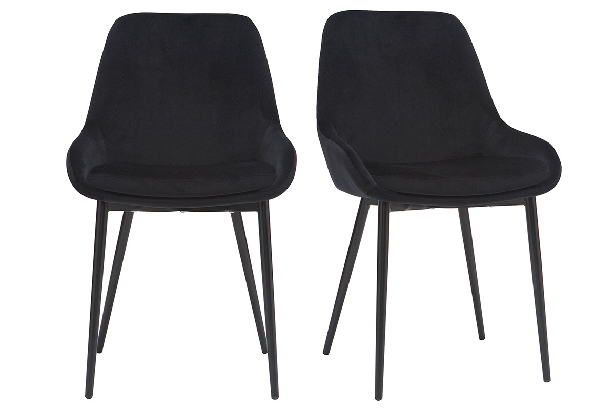 Chaises design noires en tissu velours et mtal (lot de 2) HOLO