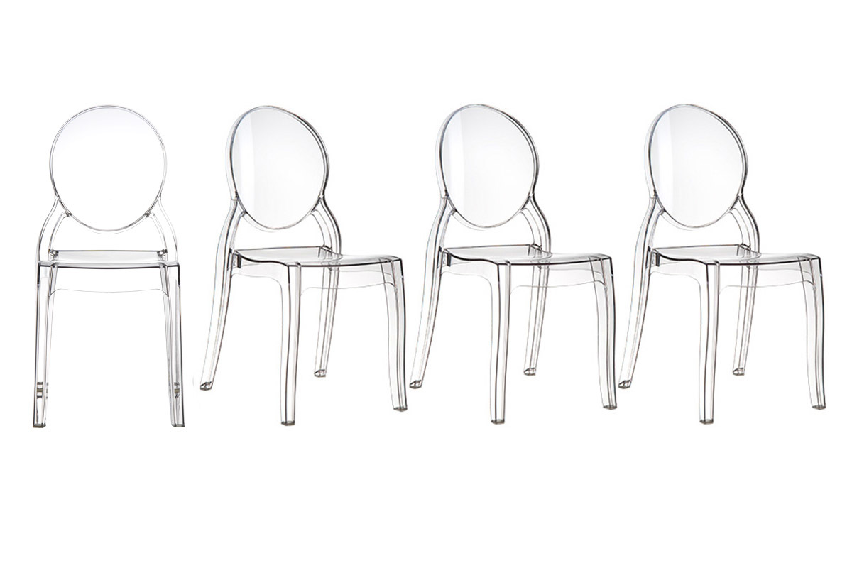 Chaises empilables design mdaillon transparente intrieur / extrieur - lot de 4 LOUISON