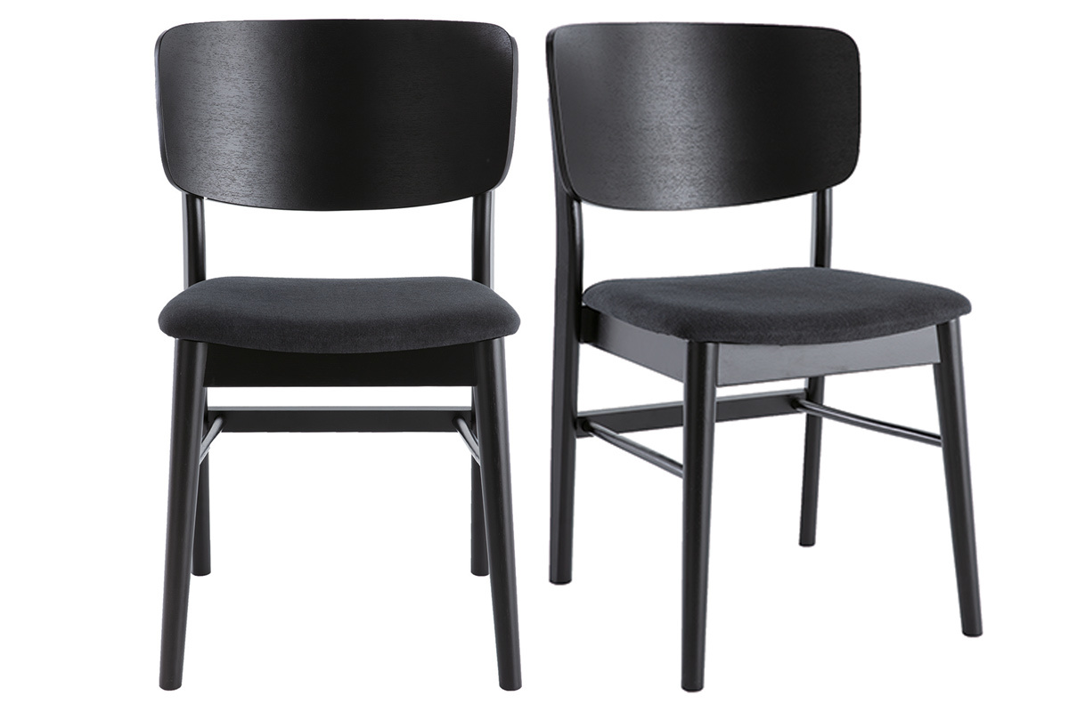 Chaises en bois noir et tissu gris fonc (lot de 2) SHELDON