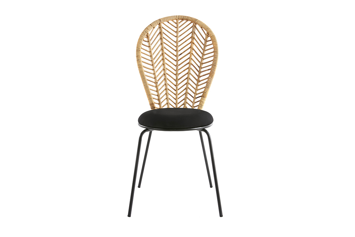 Chaises en rotin, tissu et mtal noir (lot de 2) PEACOCK