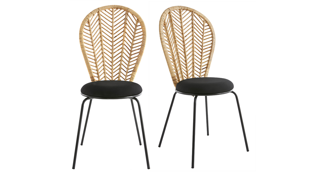 Chaises en rotin, tissu et mtal noir (lot de 2) PEACOCK